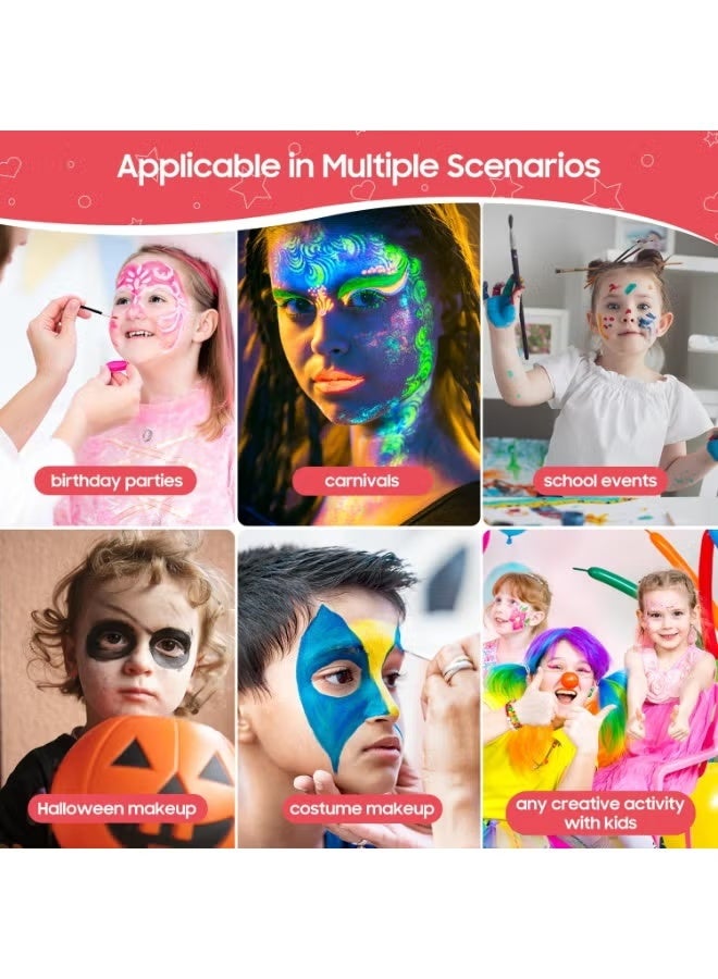 Face Painting Kit, 42 Color Aace Paint, Non Toxic Water Activated Face Paint Palette With Stencils, Brush, Gems. For Carnival, For Carnival, Halloween,Any Creative Activity for Teens & Adults - Image 5
